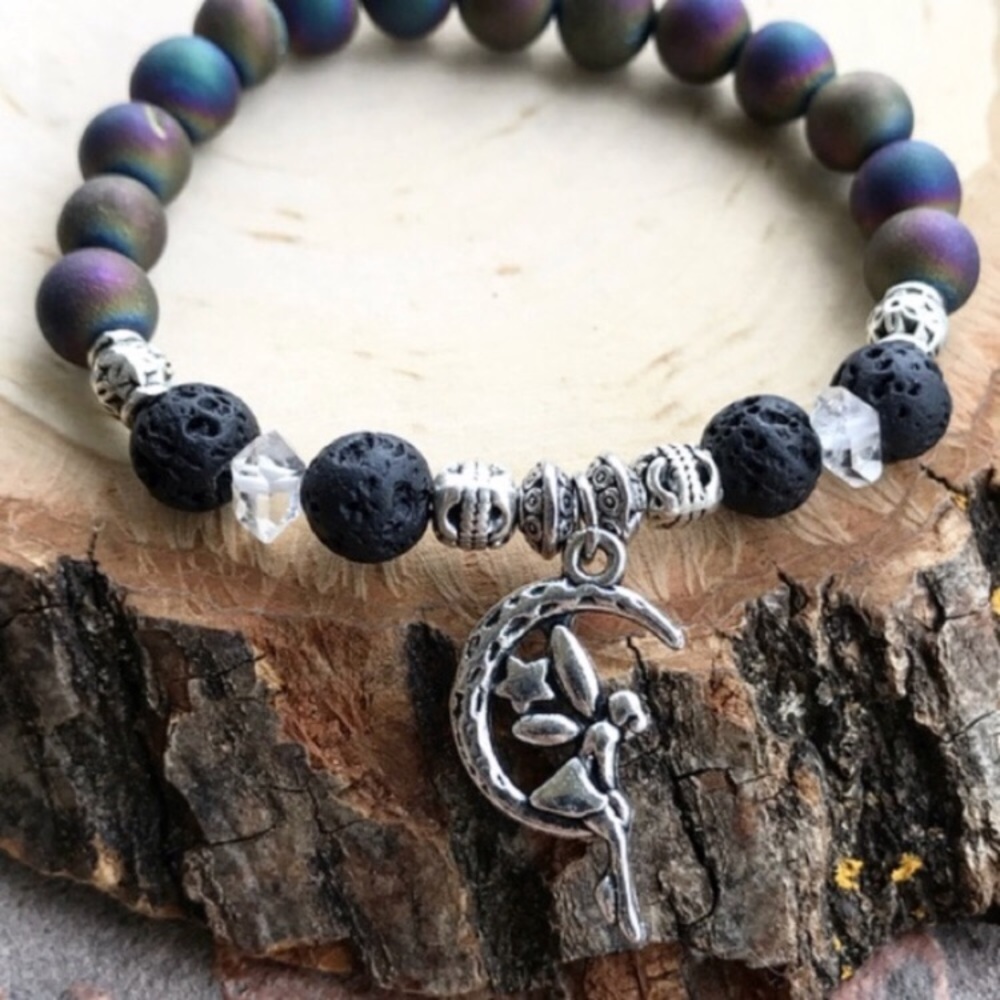 🧚‍♀️Fairy bead bracelet . herkimer diamonds ,druzy quartz & lava rock gemstones - Picture 9 of 10
